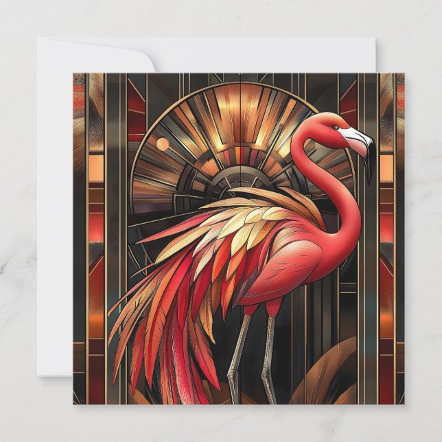 Vibrant Art Deco Flamingo Illustration Holiday Card (Front)