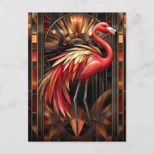 Vibrant Art Deco Flamingo Illustration Holiday Postcard