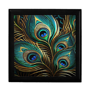 Vibrant Art Deco Peacock Feathers Gift Box