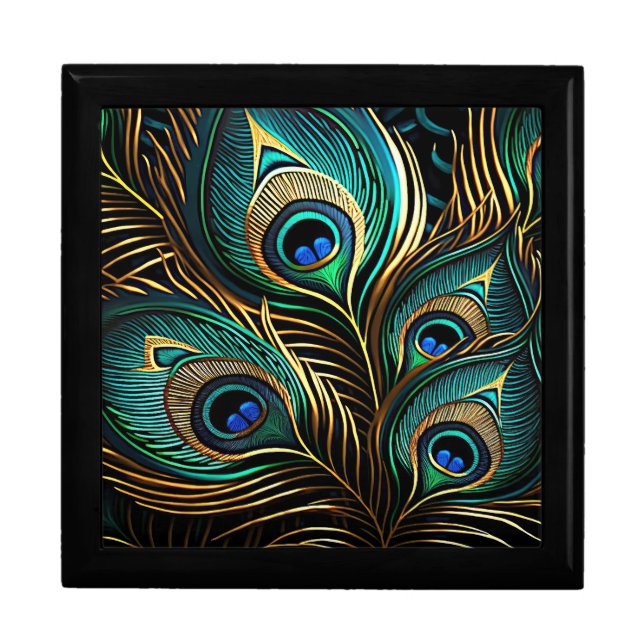 Vibrant Art Deco Peacock Feathers Gift Box (Front)