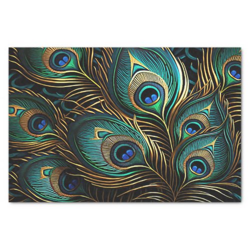 Vibrant Art Deco Peacock Feathers Tissue Paper