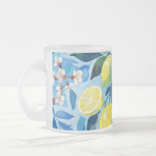 Vibrant art of blue lemon flowers frosted glass coffee mug