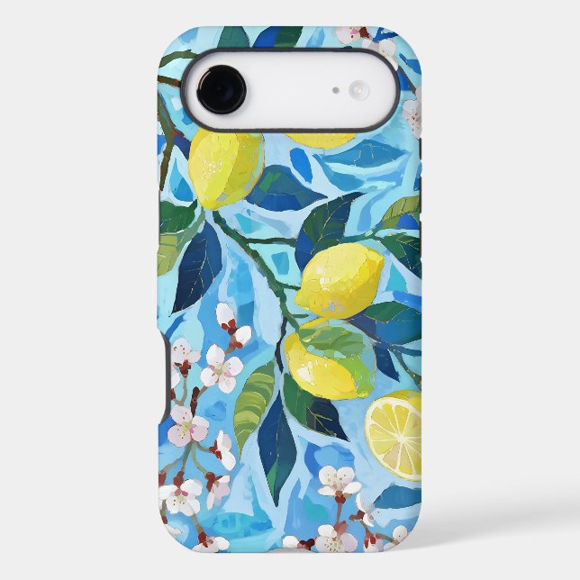 Vibrant art of blue lemon flowers iPhone case (Back)