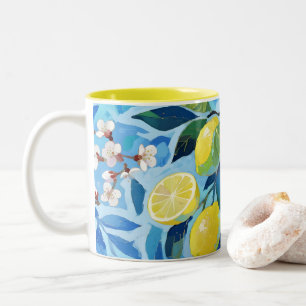 Vibrant art of blue lemon flowers Two-Tone coffee mug