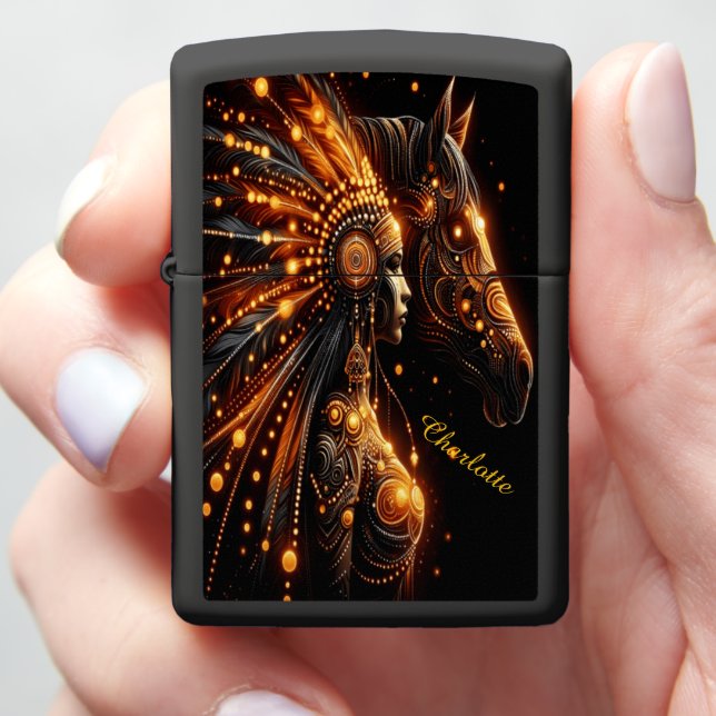 Vibrant Art of Woman and Horse b Zippo Lighter (In Hand)