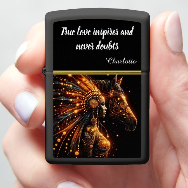 Vibrant Art of Woman and Horse Zippo Lighter (In Hand)