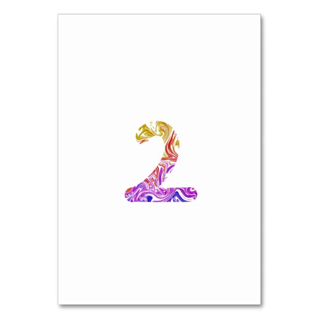 Vibrant Artistic Colorful Marbled Number 2 Table Number (Front)