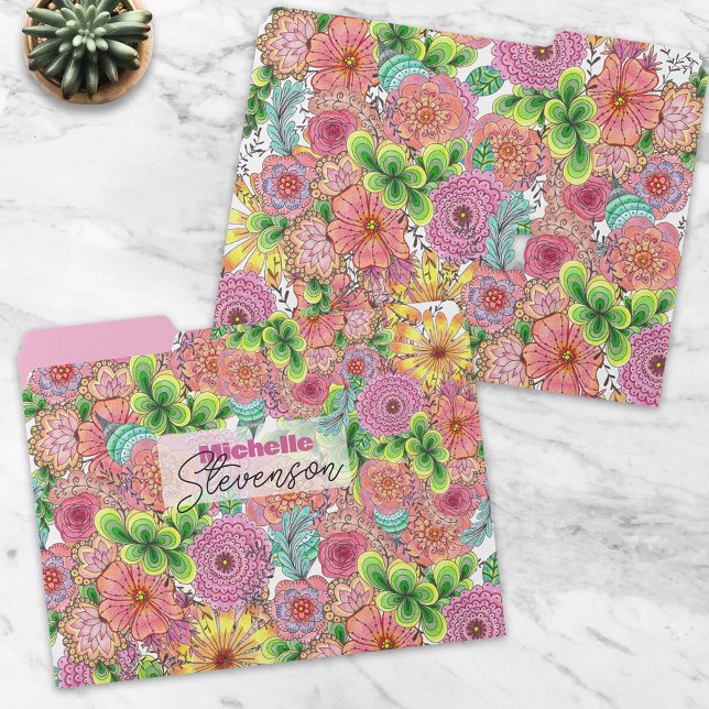Vibrant Artistic Doodle Hand-drawn Florals File Folder (Creator Uploaded)