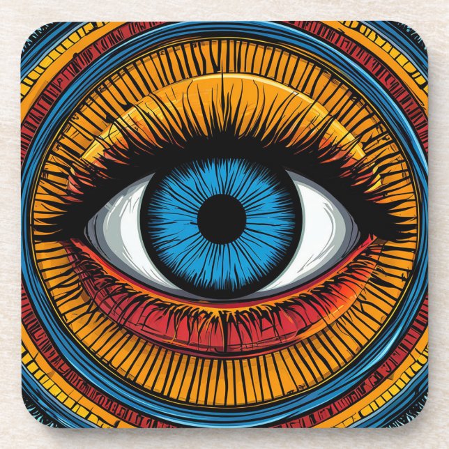 Vibrant Artistic evil Eye Design Beverage Coaster (Front)