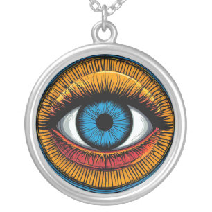 Vibrant Artistic evil Eye Design Silver Plated Necklace
