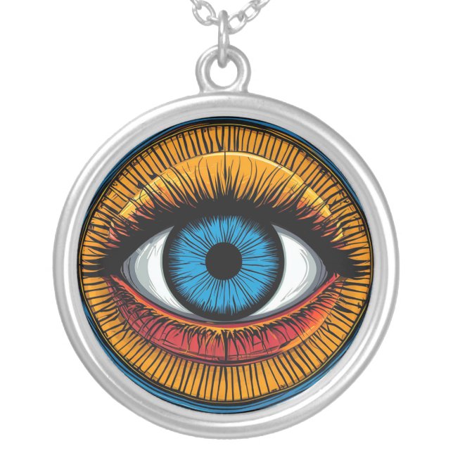 Vibrant Artistic evil Eye Design Silver Plated Necklace (Front)