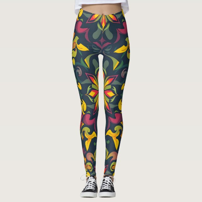 Vibrant Artistic Leggings Elegant Digital Print (Front)