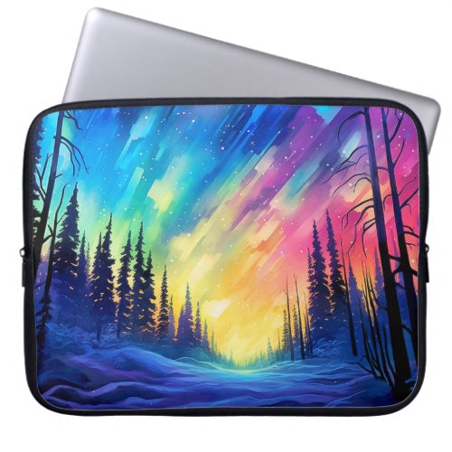 Vibrant Artistic Northern Lights Illustration Laptop Sleeve
