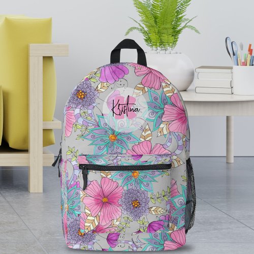 Vibrant Artistic Watercolor and Black Ink Flowers Printed Backpack