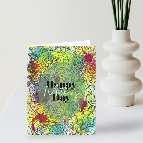 Vibrant Artistic Watercolor and Ink Mothers Day Card