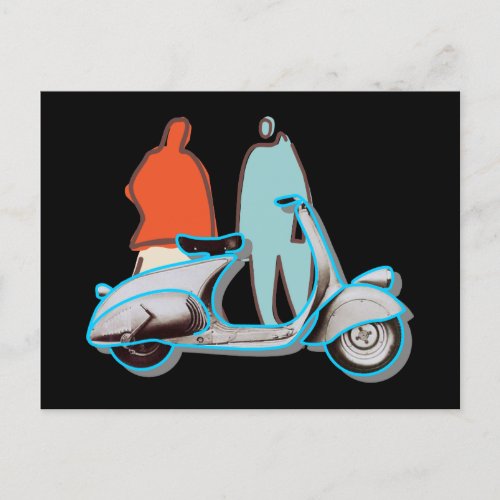 Vibrant Artsy Retro Italian Pop Art Motor Scooter Postcard
