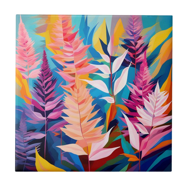 Vibrant Astilbe Floral Geometric Ceramic Tile (Front)