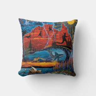 Vibrant Australian Icons and Landmarks Map Throw Pillow