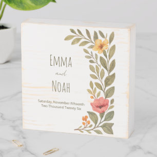 Vibrant Autumn Botanical Floral Custom Wedding Wooden Box Sign