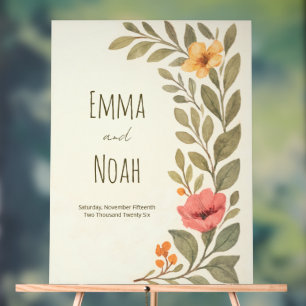 Vibrant Autumn Botanical Floral Wedding Acrylic Sign