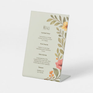 Vibrant Autumn Botanical Floral Wedding Menu Pedestal Sign