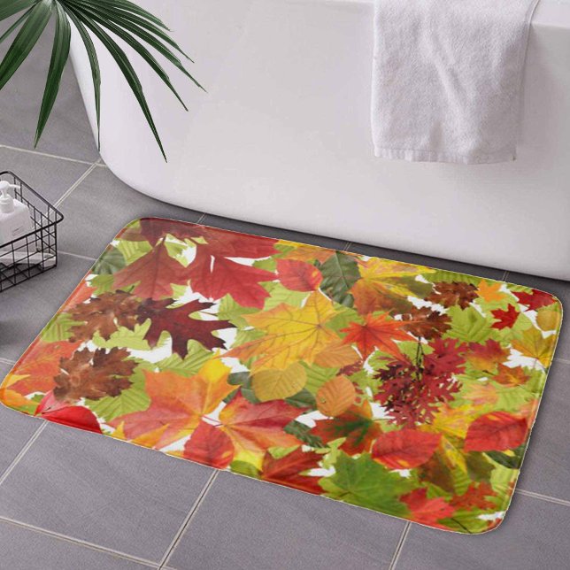Vibrant Autumn Fall Leaves Collage Bath Mat (Autumn Fall Leaves Bath Mat by Looly Elzayat)