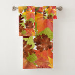 Vibrant Autumn Fall Leaves Collage Bath Towel Set