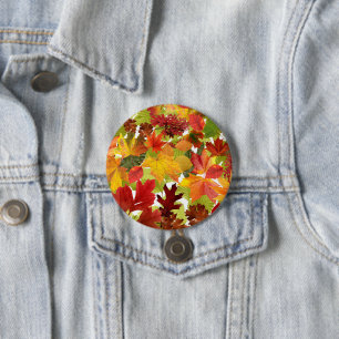 Vibrant Autumn Fall Leaves Collage Button