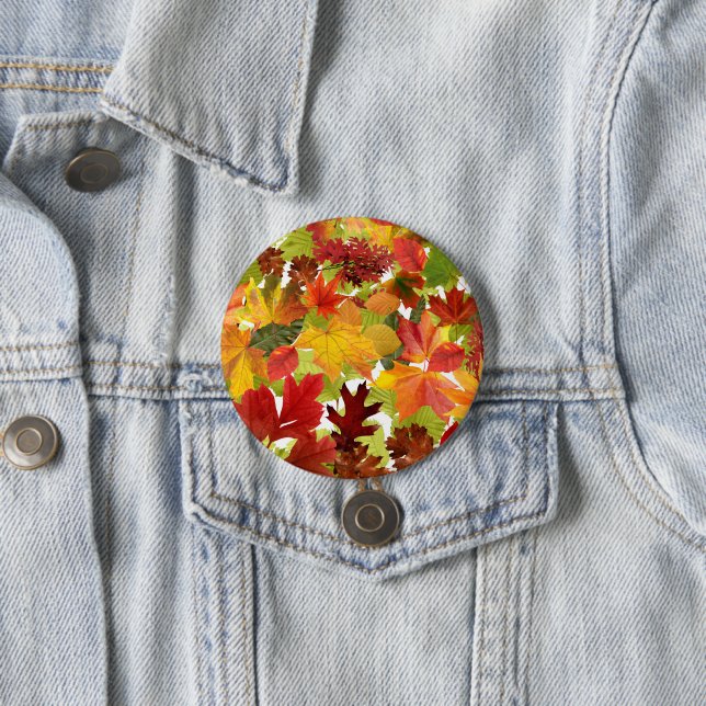 Vibrant Autumn Fall Leaves Collage Button (In Situ)