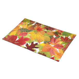 Vibrant Autumn Fall Leaves Collage Cloth Placemat