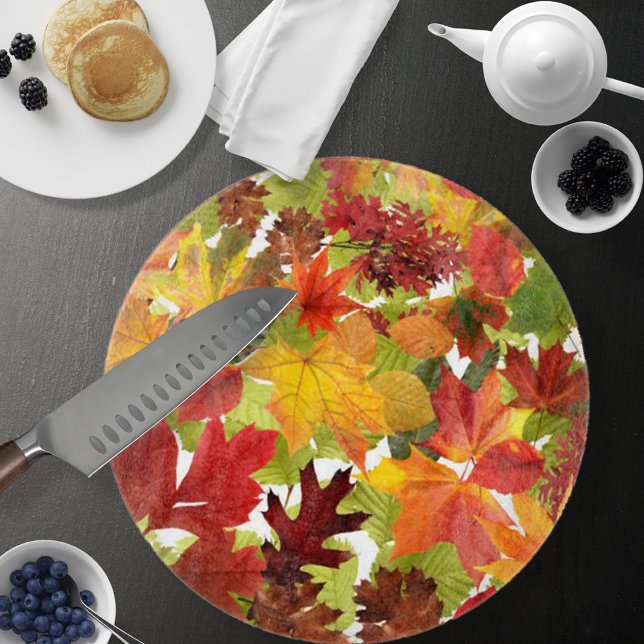 Vibrant Autumn Fall Leaves Collage Cutting Board (Autumn Fall Leaves Cutting Board by Looly Elzayat
)