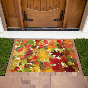 Vibrant Autumn Fall Leaves Collage Doormat