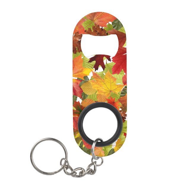 Vibrant Autumn Fall Leaves Collage Keychain Bottle Opener (Front)