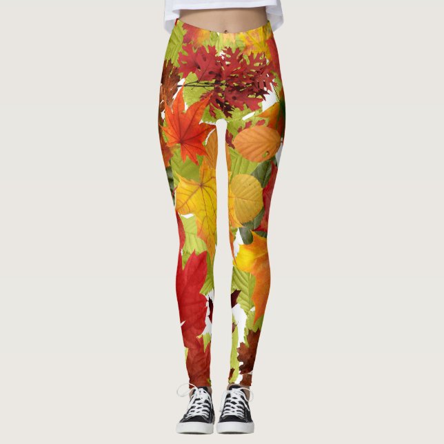 Vibrant Autumn Fall Leaves Collage Leggings (Front)