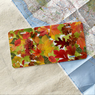 Vibrant Autumn Fall Leaves Collage License Plate