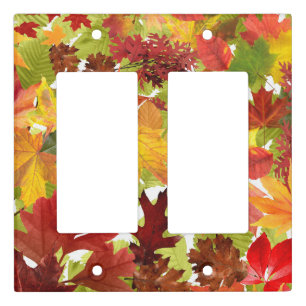 Vibrant Autumn Fall Leaves Collage Light Switch Cover