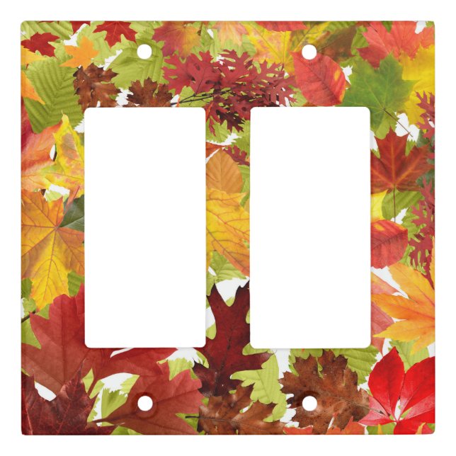 Vibrant Autumn Fall Leaves Collage Light Switch Cover (Front)