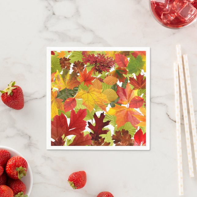 Vibrant Autumn Fall Leaves Collage Napkins (Insitu)