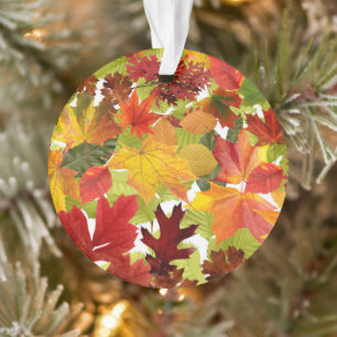 Vibrant Autumn Fall Leaves Collage Ornament
