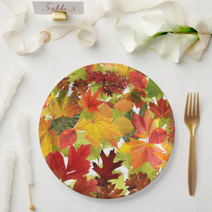 Vibrant Autumn Fall Leaves Collage Paper Plates