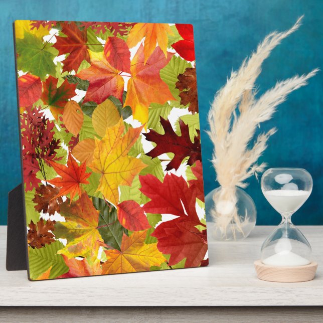 Vibrant Autumn Fall Leaves Collage Plaque (Side)