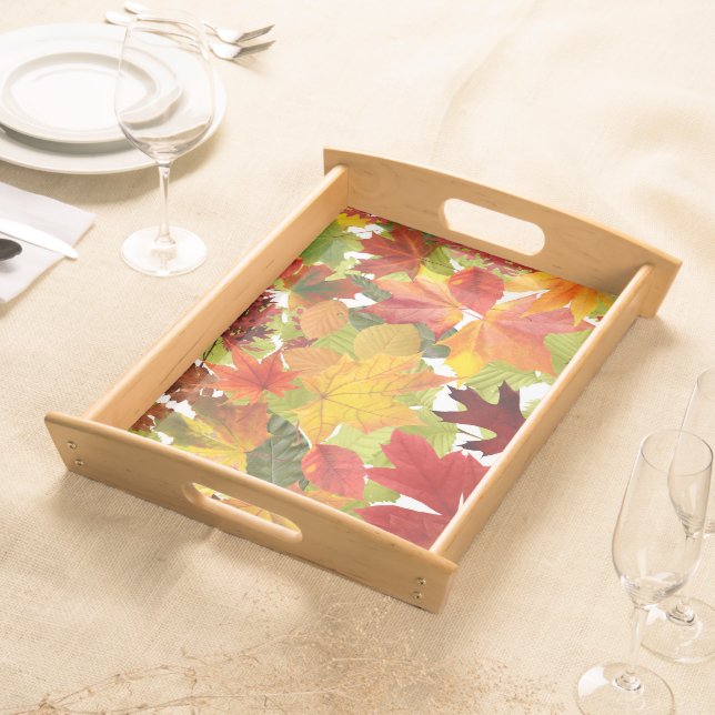 Vibrant Autumn Fall Leaves Collage Serving Tray (Front)