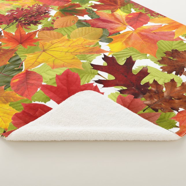 Vibrant Autumn Fall Leaves Collage Sherpa Blanket (3/4)