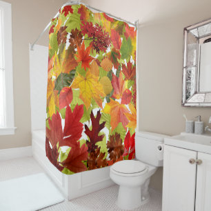 Vibrant Autumn Fall Leaves Collage Shower Curtain