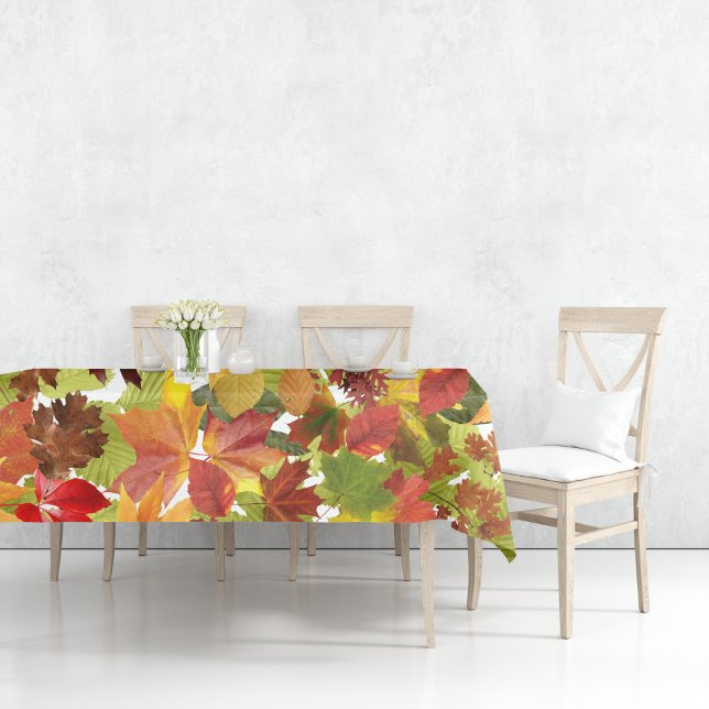 Vibrant Autumn Fall Leaves Collage Tablecloth (Autumn Fall Leaves Tablecloth by Looly Elzayat
)