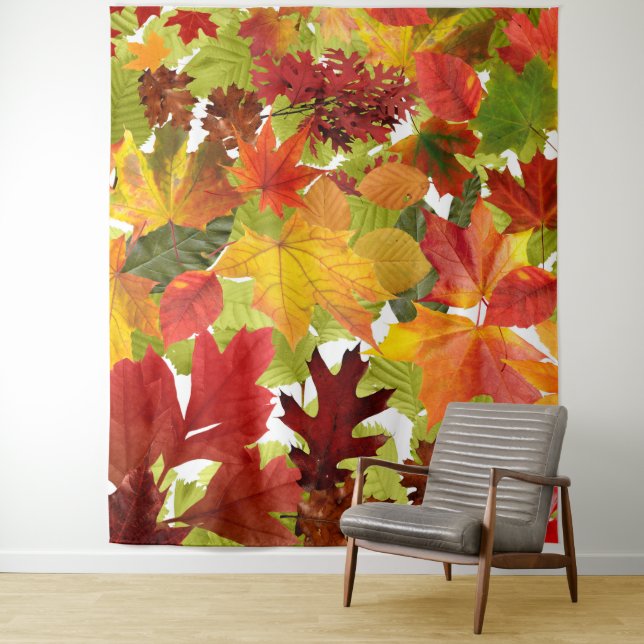 Vibrant Autumn Fall Leaves Collage Tapestry (In Situ)