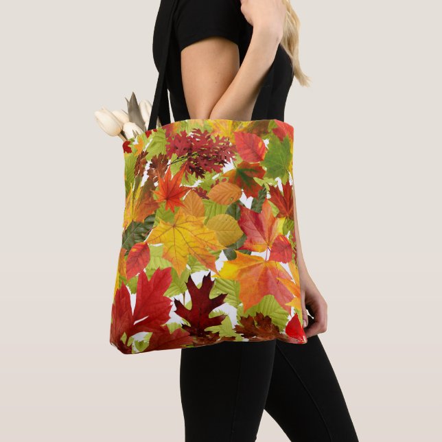 Vibrant Autumn Fall Leaves Collage Tote Bag (Close Up)