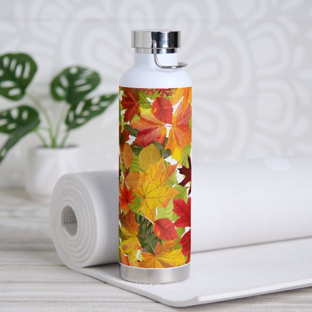 Vibrant Autumn Fall Leaves Collage Water Bottle (Yoga)