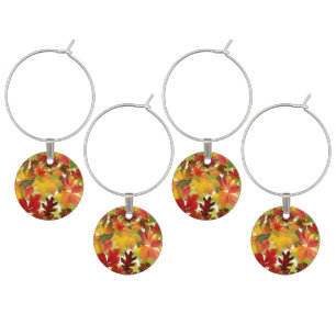 Vibrant Autumn Fall Leaves Collage Wine Charm