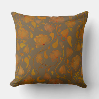 Vibrant Autumn floral in orange and brown Throw Pillow